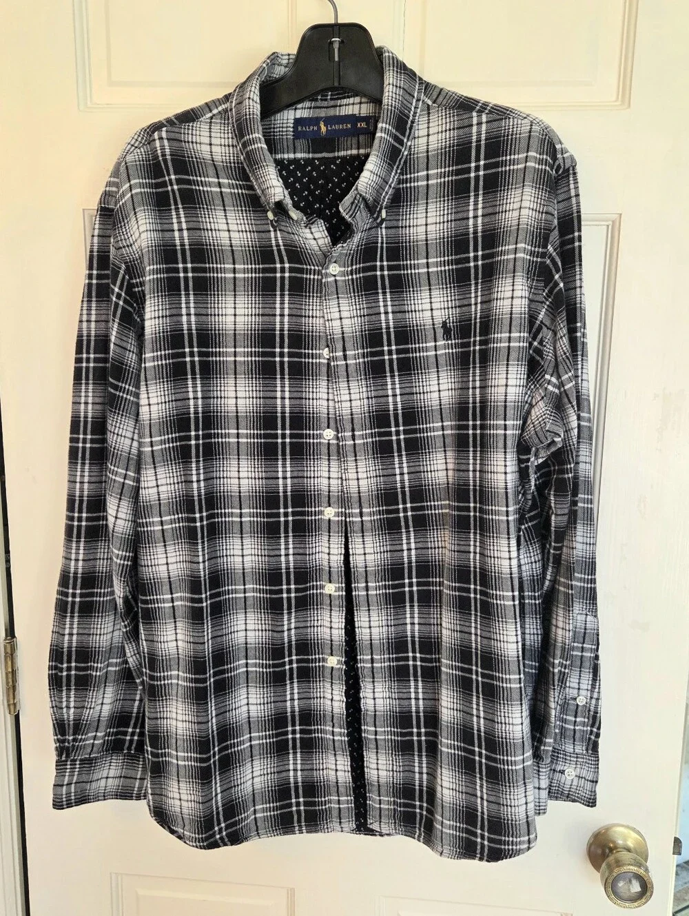 Polo Ralph Lauren Double Face Black White Plaid Flannel Cotton Button Down XXL